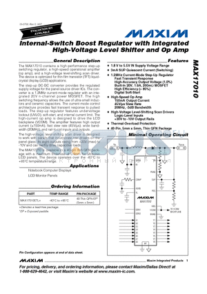 MAX17010 datasheet - Internal-Switch Boost Regulator with Integrated High-Voltage Level Shifter and Op Amp