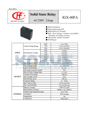 JGX-40FA24D2202P datasheet - AC250V 2Amp