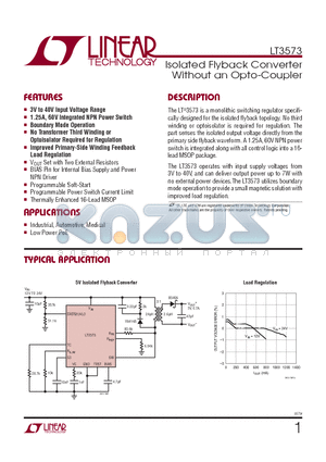 LT3573IMSE-PBF datasheet - Isolated Flyback Converter Without an Opto-Coupler