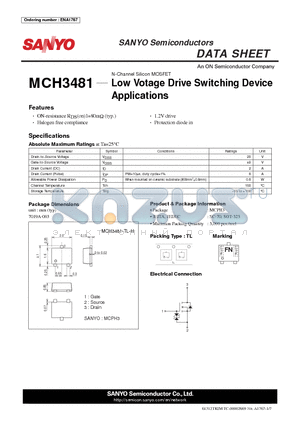 MCH3481 datasheet - Low Votage Drive Switching Device Applications