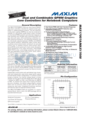MAX17008 datasheet - Dual and Combinable QPWM Graphics Core Controllers for Notebook Computers