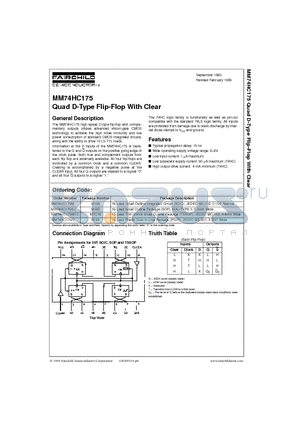 MM74HC175N datasheet - Quad D-Type Flip-Flop With Clear