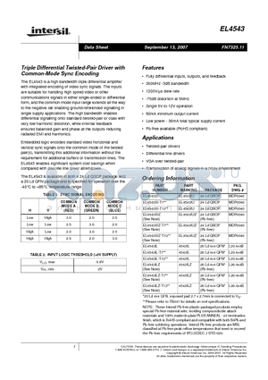 EL4543IL-T13 datasheet - Triple Differential Twisted-Pair Driver with Common-Mode Sync Encoding