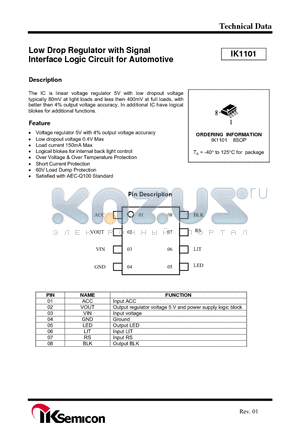 IK1101 datasheet - Low Drop Regulator with Signal Interface Logic Circuit for Automotive