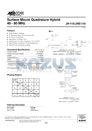 JH-115 datasheet - Surface Mount Quadrature Hybrid 40 - 80 MHz