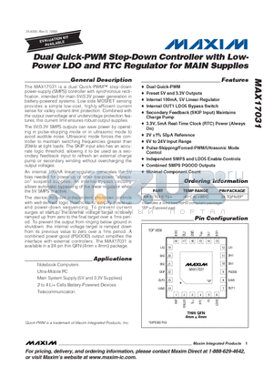 MAX17031ETG+ datasheet - Dual Quick-PWM Step-Down Controller with Low-Power LDO and RTC Regulator for MAIN Supplies
