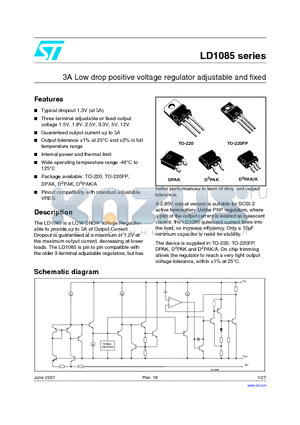 LD1085DT18R datasheet - 3A Low drop positive voltage regulator adjustable and fixed