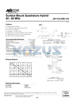 JH-115PIN datasheet - Surface Mount Quadrature Hybrid 40 - 80 MHz