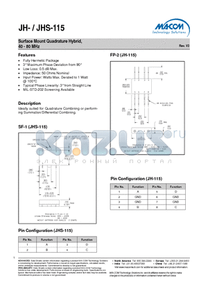 JH-115PIN datasheet - Surface Mount Quadrature Hybrid, 40 - 80 MHz