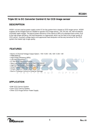 IK3301 datasheet - Triple DC to DC Converter Control IC for CCD Image sensor