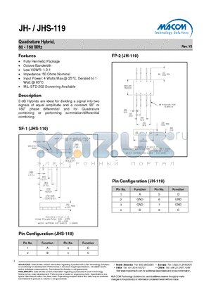 JH-119 datasheet - Quadrature Hybrid, 80 - 160 MHz