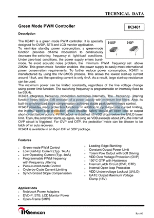 IK3401 datasheet - Green Mode PWM Controller