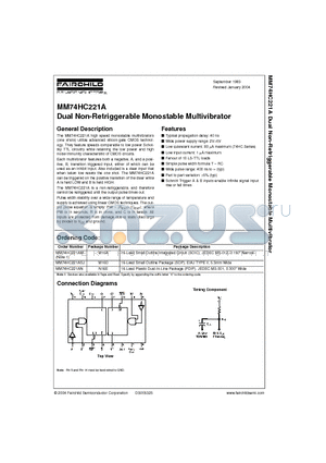 MM74HC221AM datasheet - Dual Non-Retriggerable Monostable Multivibrator