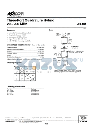 JH-131BNC datasheet - Three-Port Quadrature Hybrid 20 - 200 MHz