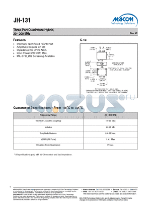 JH-131N datasheet - Three-Port Quadrature Hybrid, 20 - 200 MHz