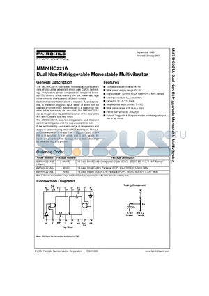 MM74HC221AN datasheet - Dual Non-Retriggerable Monostable Multivibrator