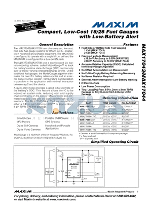 MAX17043_11 datasheet - Compact, Low-Cost 1S/2S Fuel Gauges with Low-Battery Alert