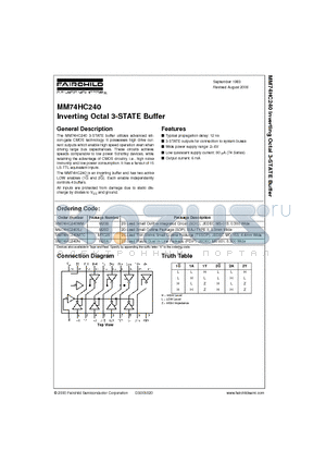 MM74HC240WM datasheet - Inverting Octal 3-STATE Buffer