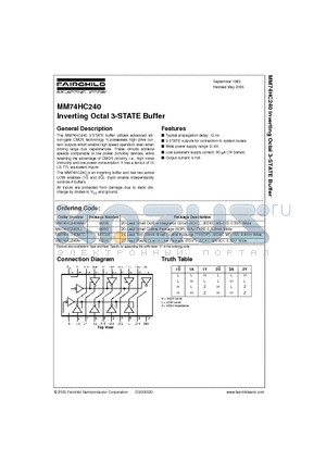 MM74HC240WM datasheet - Inverting Octal 3-STATE Buffer