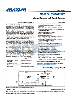 MAX17047 datasheet - ModelGauge m3 Fuel Gauge