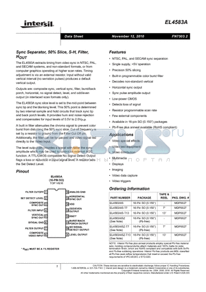 EL4583A datasheet - Sync Separator, 50% Slice, S-H, Filter