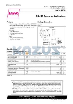 MCH5809 datasheet - N-Channel Silicon MOSFET DC / DC Converter Applications