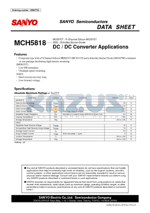 MCH5818 datasheet - MOSFET : P-Channel Silicon MOSFET SBD : Schottky Barrier Diode