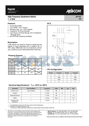 JH-141_1 datasheet - High Frequency Quadrature Hybrid, 1 - 2 GHz