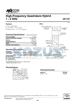 JH-141 datasheet - High-Frequency Quadrature Hybrid 1 - 2 GHz
