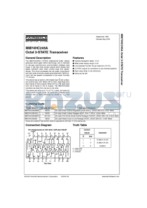 MM74HC245AWMX datasheet - Octal 3-STATE Transceiver