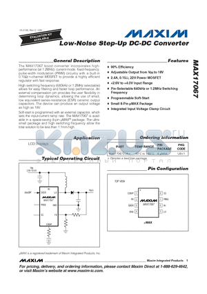 MAX17067 datasheet - Low-Noise Step-Up DC-DC Converter