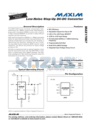 MAX17067EUA+ datasheet - Low-Noise Step-Up DC-DC Converter