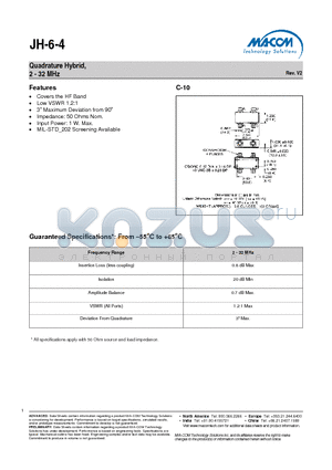 JH-6-4TNC datasheet - Quadrature Hybrid, 2 - 32 MHz