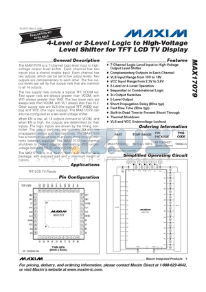 MAX17079 datasheet - 4-Level or 2-Level Logic to High-Voltage Level Shifter for TFT LCD TV Display