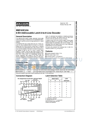 MM74HC259SJ datasheet - 8-Bit Addressable Latch/3-to-8 Line Decoder