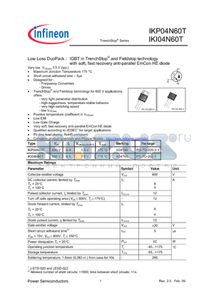 IKI04N60T datasheet - Low Loss DuoPack : IGBT in TrenchStop and Fieldstop technology