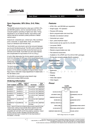 EL4583CSZ-T7 datasheet - Sync Separator, 50% Slice, S-H, Filter