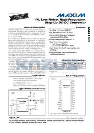 MAX1709EUI+ datasheet - 4A, Low-Noise, High-Frequency, Step-Up DC-DC Converter