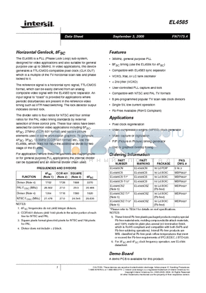 EL4585CSZ datasheet - Horizontal Genlock, 8FSC