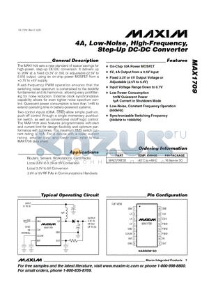MAX1709 datasheet - 4A, Low-Noise, High-Frequency, Step-Up DC-DC Converter