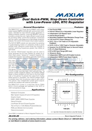 MAX17101ETJ+ datasheet - Dual Quick-PWM, Step-Down Controller with Low-Power LDO, RTC Regulator