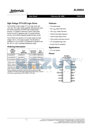 EL5000A_08 datasheet - High Voltage TFT-LCD Logic Driver