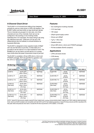 EL5001IL-T7 datasheet - 6-Channel Clock Driver