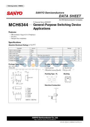 MCH6344 datasheet - General-Purpose Switching Device Applications