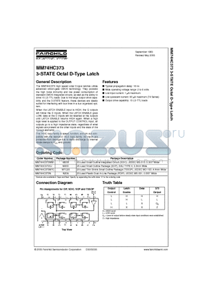 MM74HC373N datasheet - 3-STATE Octal D-Type Latch