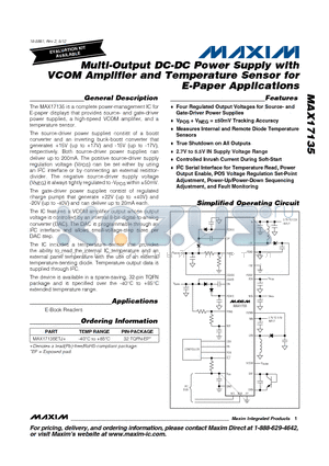 MAX17135ETJ+ datasheet - Multi-Output DC-DC Power Supply with VCOM Amplifier and Temperature Sensor for E-Paper Applications