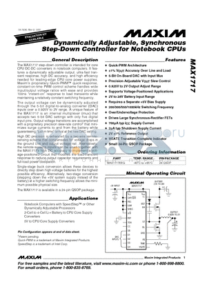 MAX1717 datasheet - Dynamically Adjustable, Synchronous Step-Down Controller for Notebook CPUs