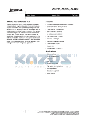 EL5100 datasheet - 200MHz Slew Enhanced VFA