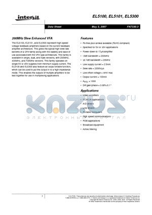 EL5100ISZ datasheet - 200MHz Slew Enhanced VFA