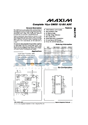 MAX172 datasheet - Complete 10us CMOS 12-Bit ADC